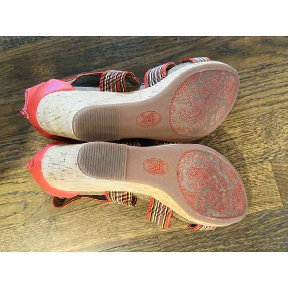 Sofft Multicolor Elastic Crisscross Cork Wedge Sandals Zipper Boho Chic Size 8.5 - Picture 10 of 10